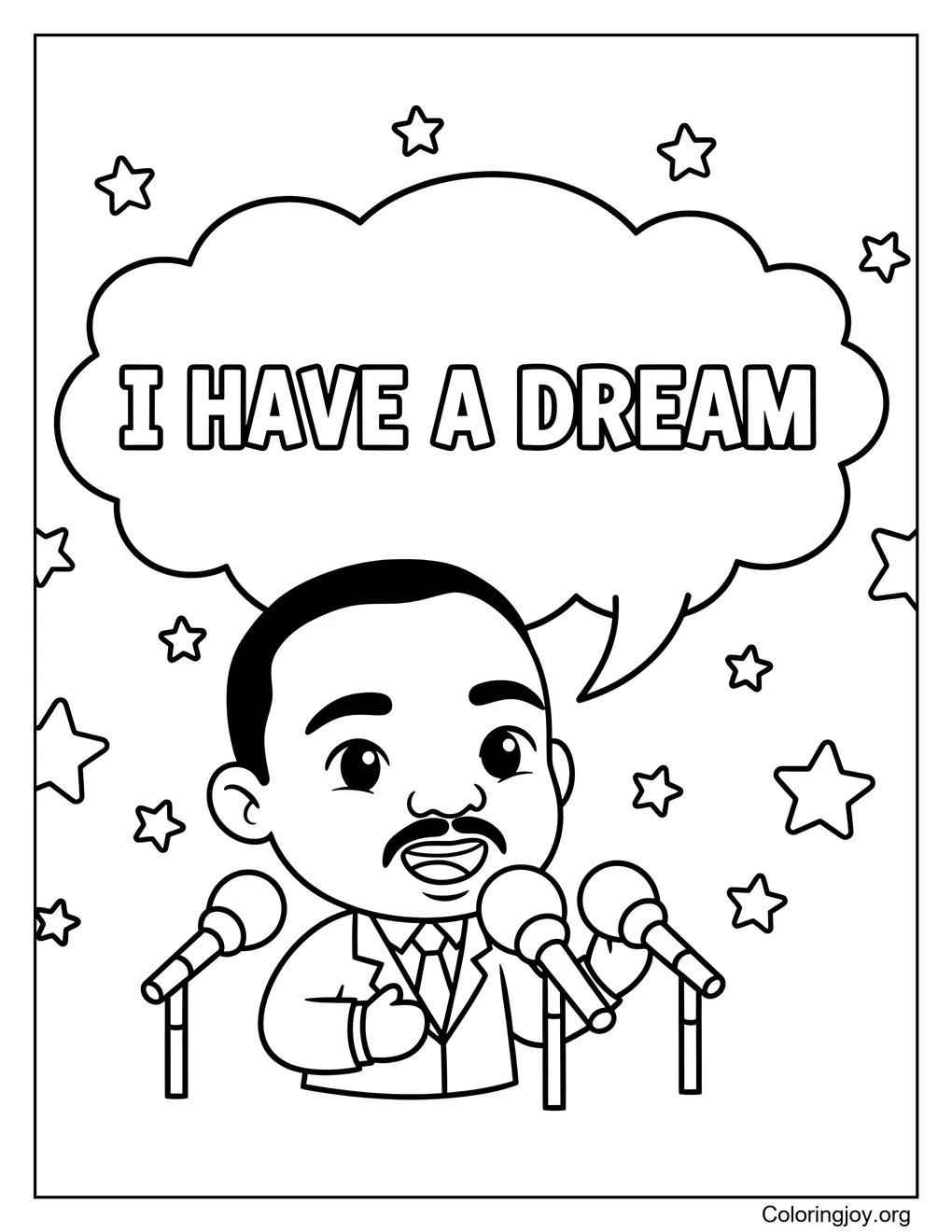 Martin Luther King speaking into microphones with 'I HAVE A DREAM' speech