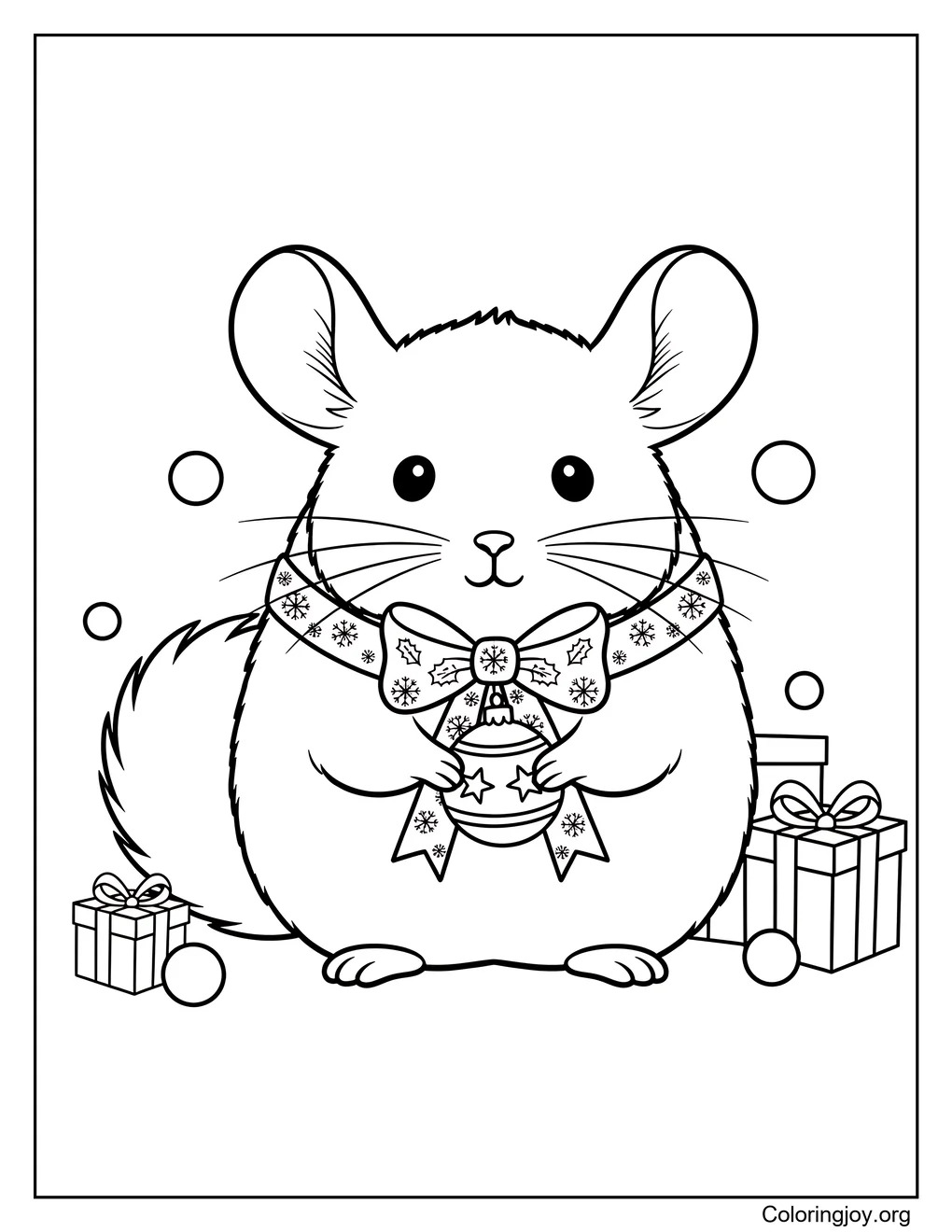 Chinchilla with Christmas Ribbon Coloring Page