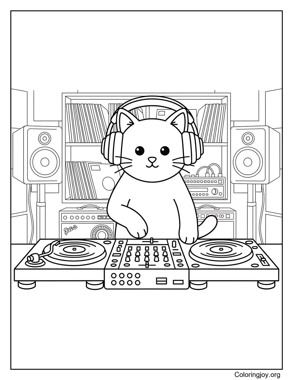 Music fills the room as this DJ cat enjoys mixing sounds.