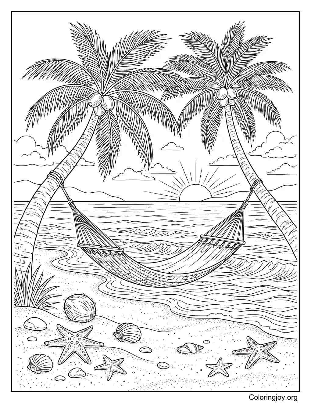 Dreamy Beach Paradise Summer Inspired Coloring Page