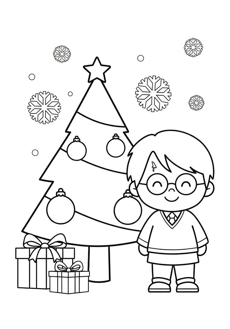 Harry Potter Inspired Christmas Tree Coloring Page