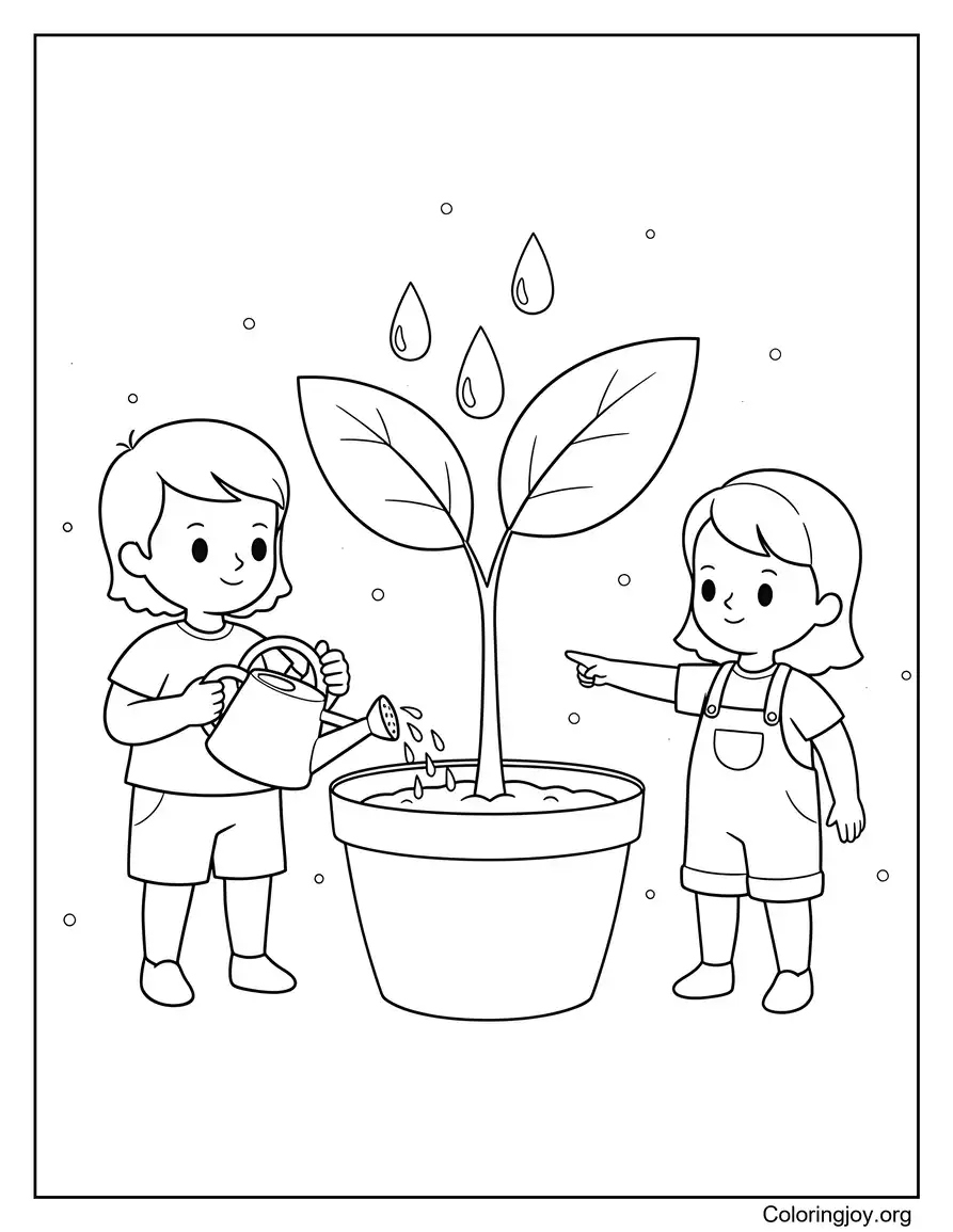 Kids Watering Plants On Earth Day