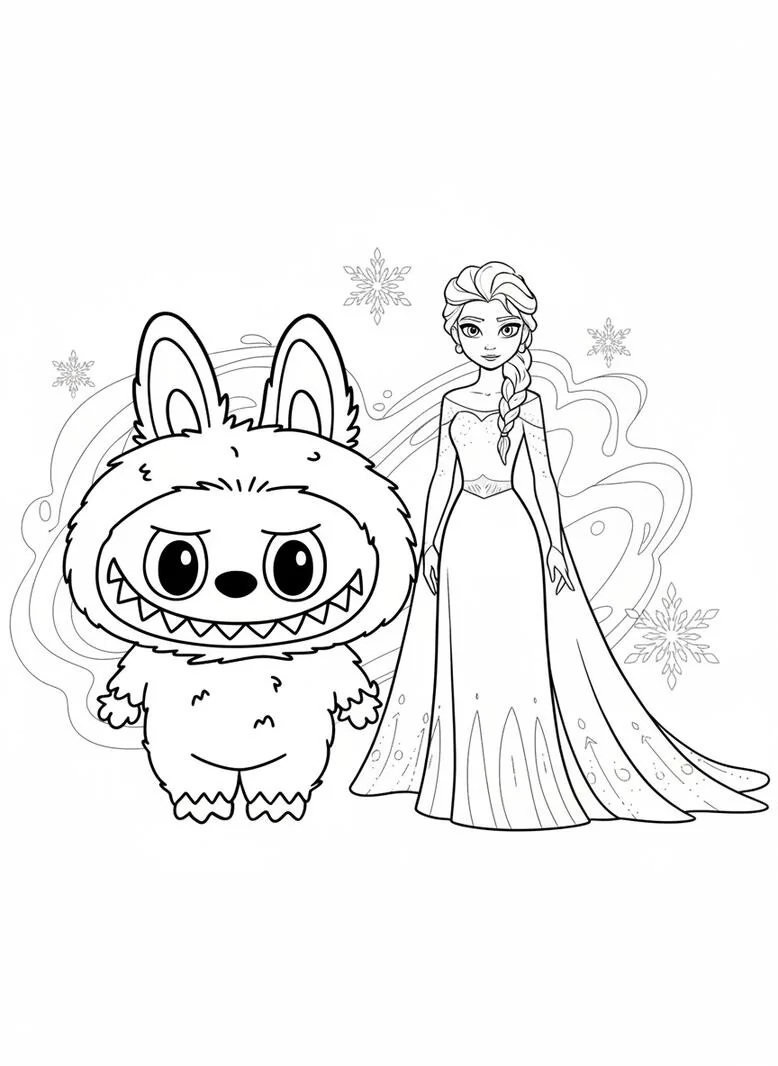 labubu and elsa coloring page