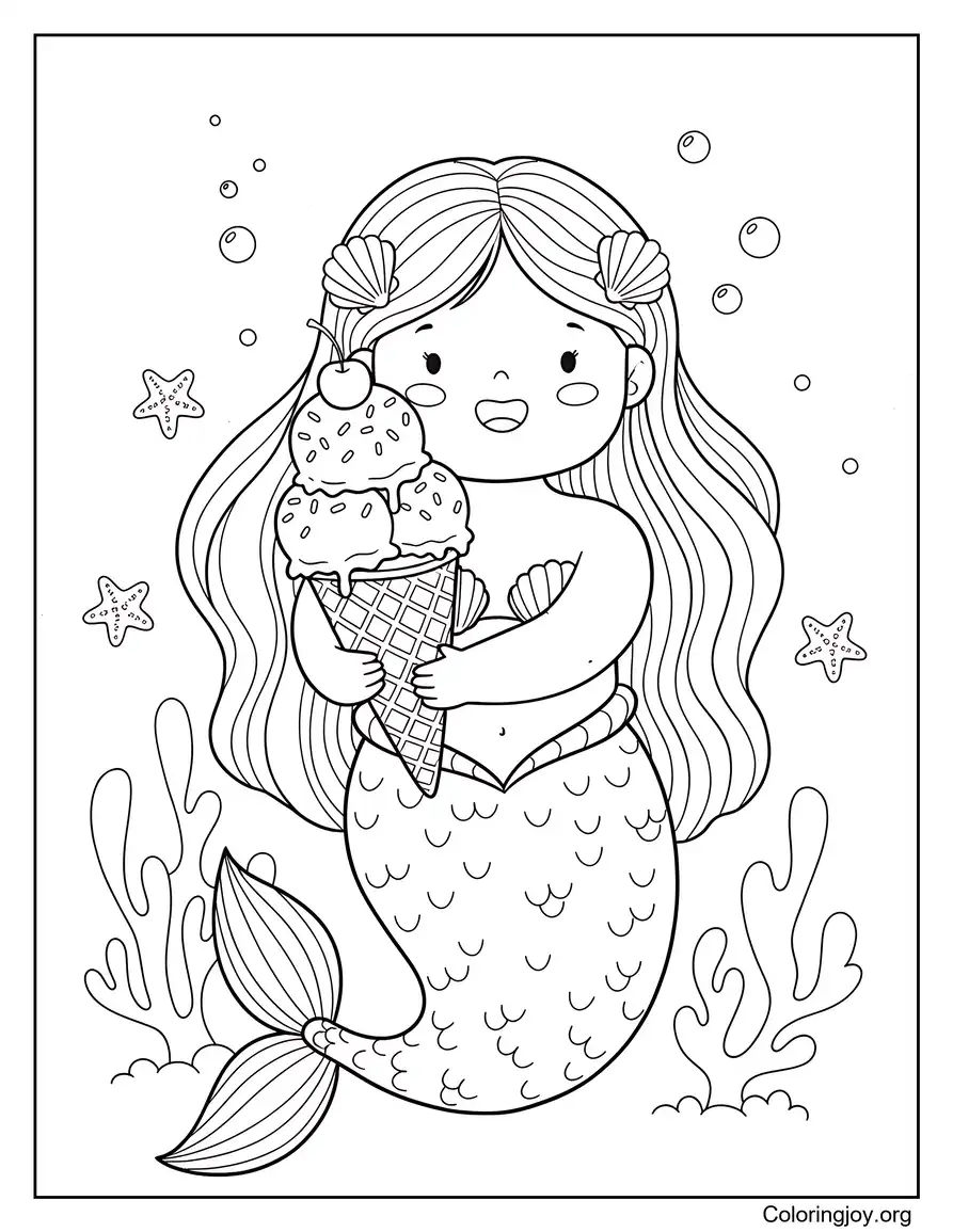 Mermaid Ice Cream Fantasy Coloring Sheet