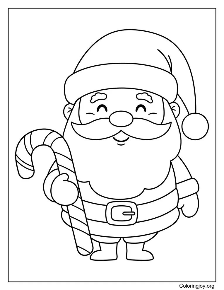 Santa with candy cane coloring page