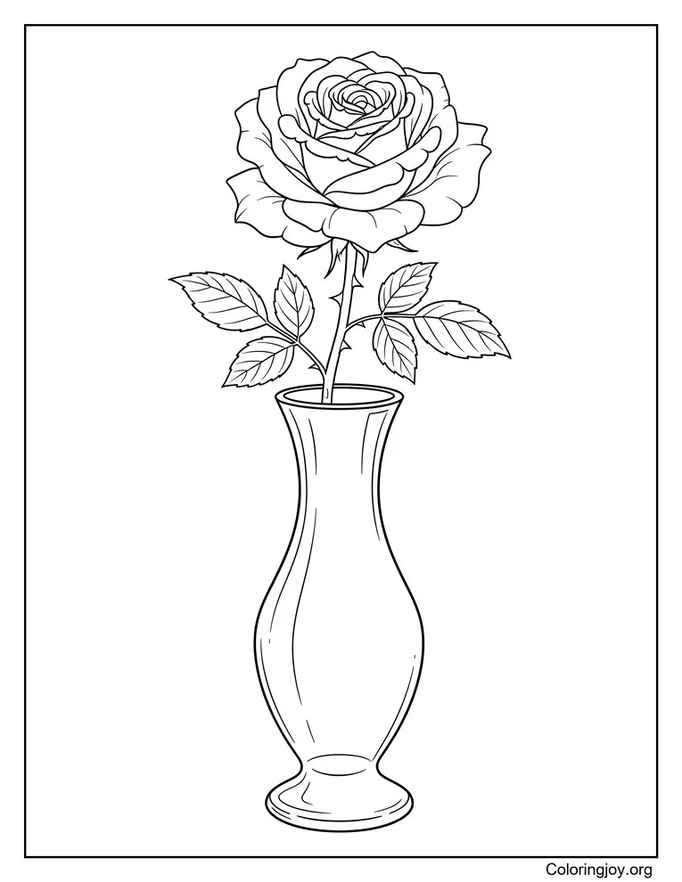 Rose in Vase Coloring Page