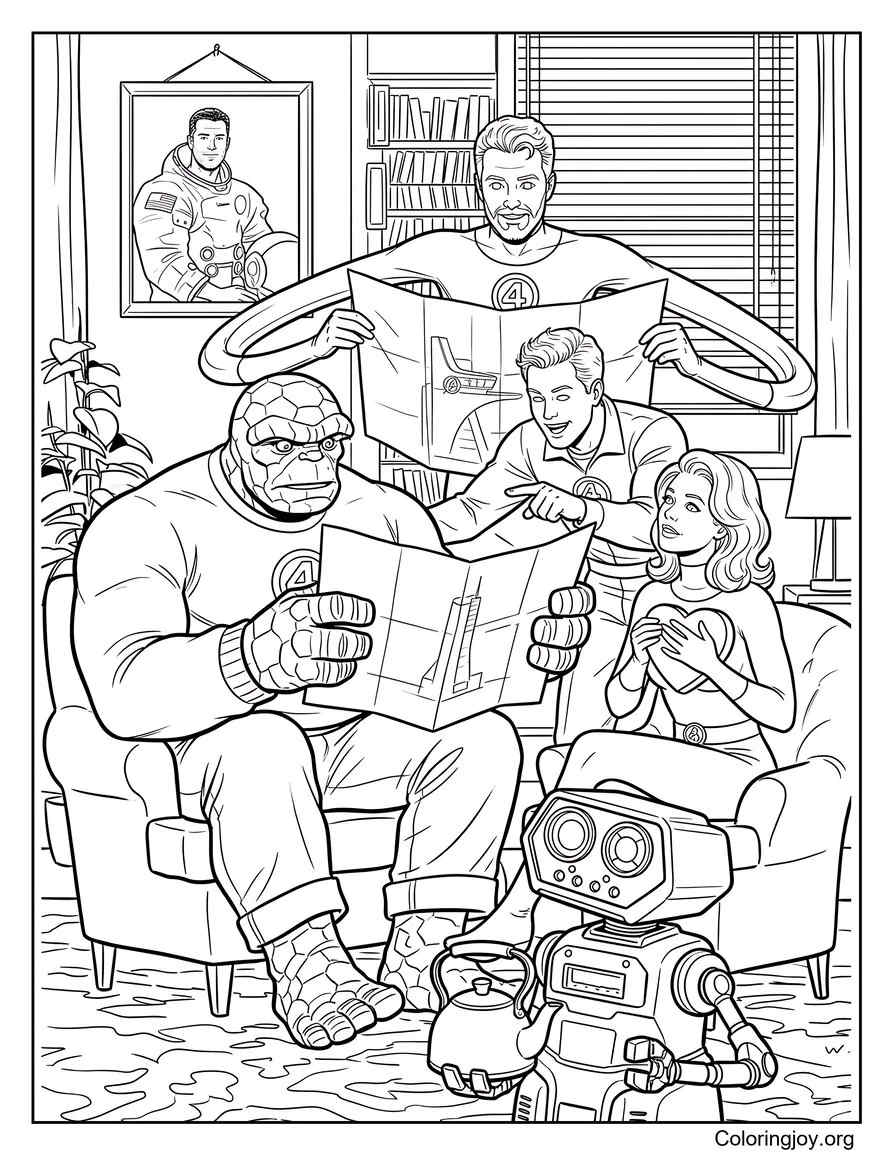 Fantastic Fou Team In Headquater Coloring Page