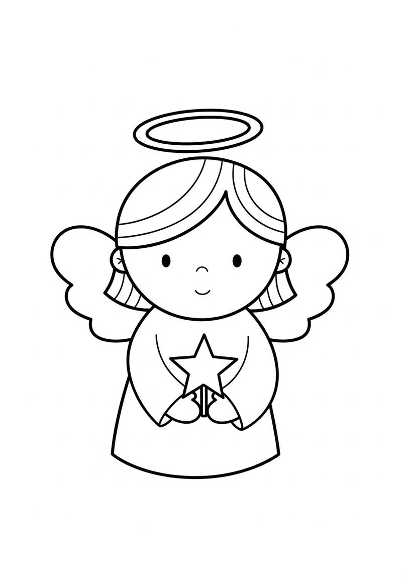 Friendly Cartoon Christmas Angel Coloring Sheet