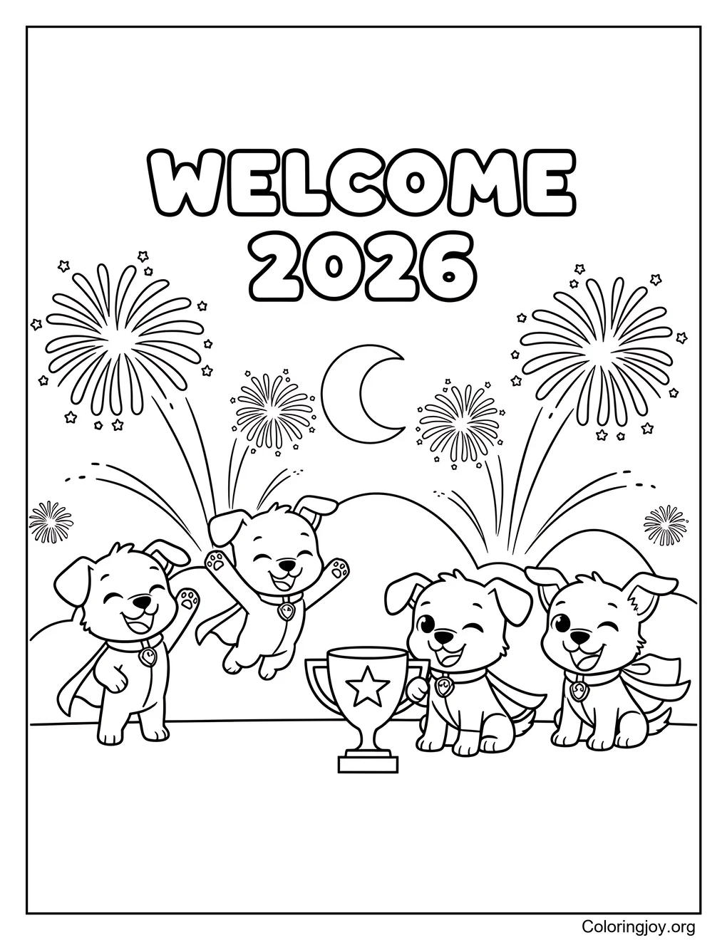 Paw Patrol New Year coloring printable