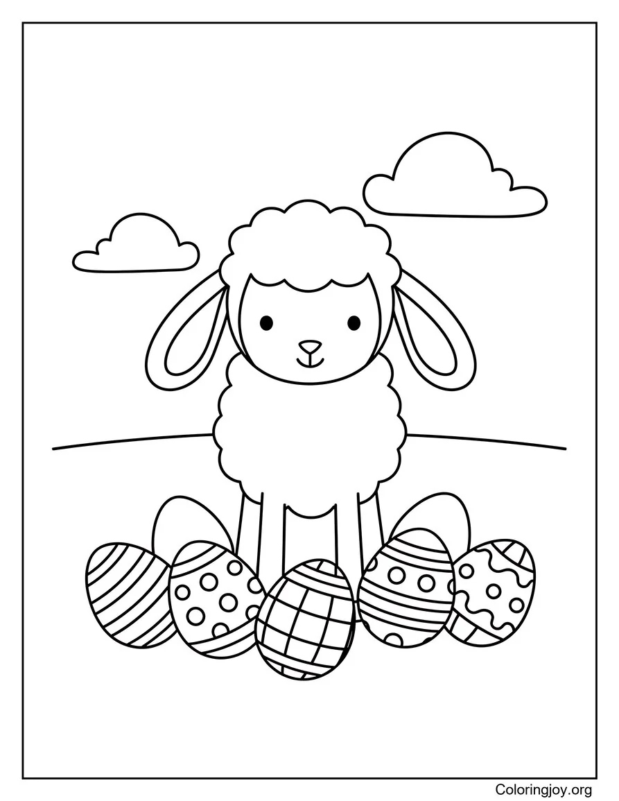 Spring lamb with Easter eggs around