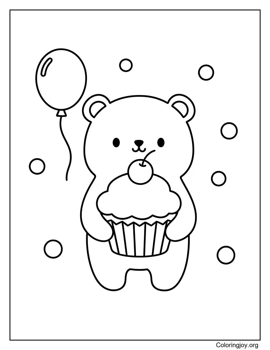 Let a bear hold a cupcake with sprinkles and a floating balloon.