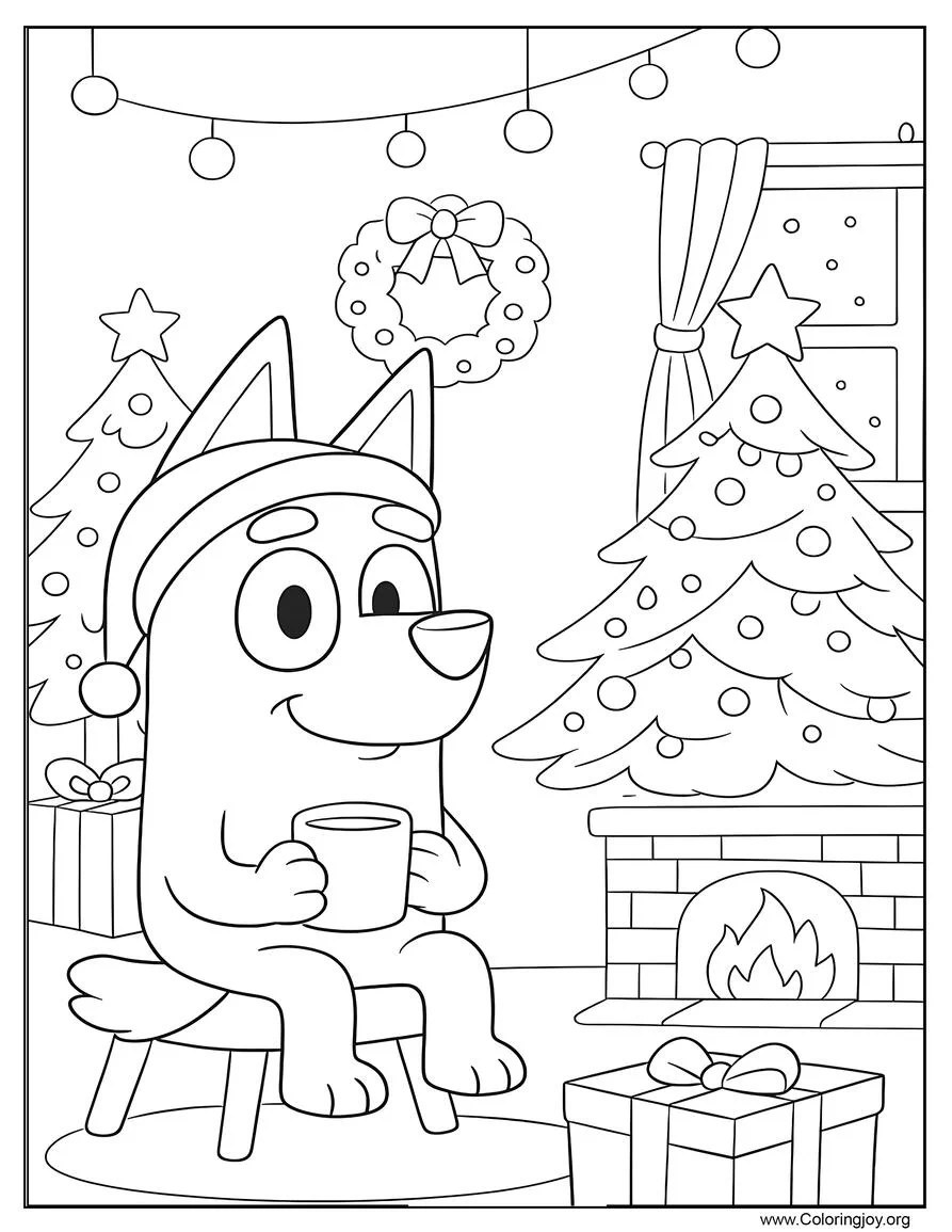 Bluey Cozy Christmas Coloring Page