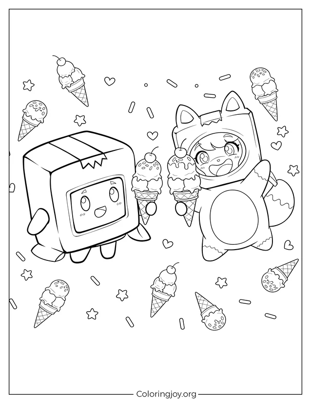 LankyBox Friends Ice Cream Treat Coloring Page