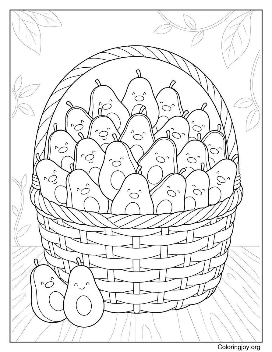 Basket Full of Fresh Green Avocados Coloring Page
