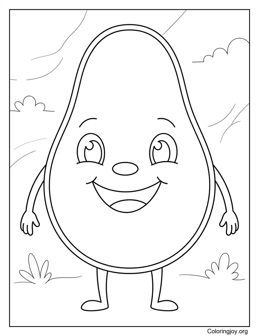 Smiling Avocado Character Coloring Page