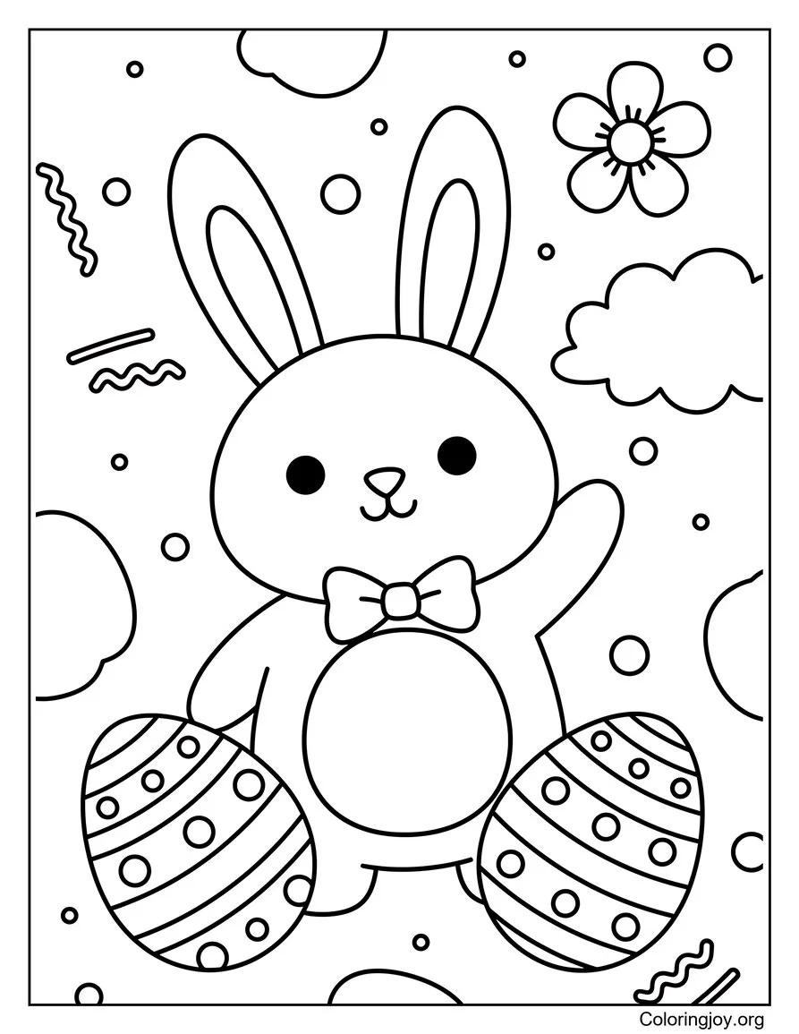 Here a friendly Easter bunny waves hello with a big cheerful smile.