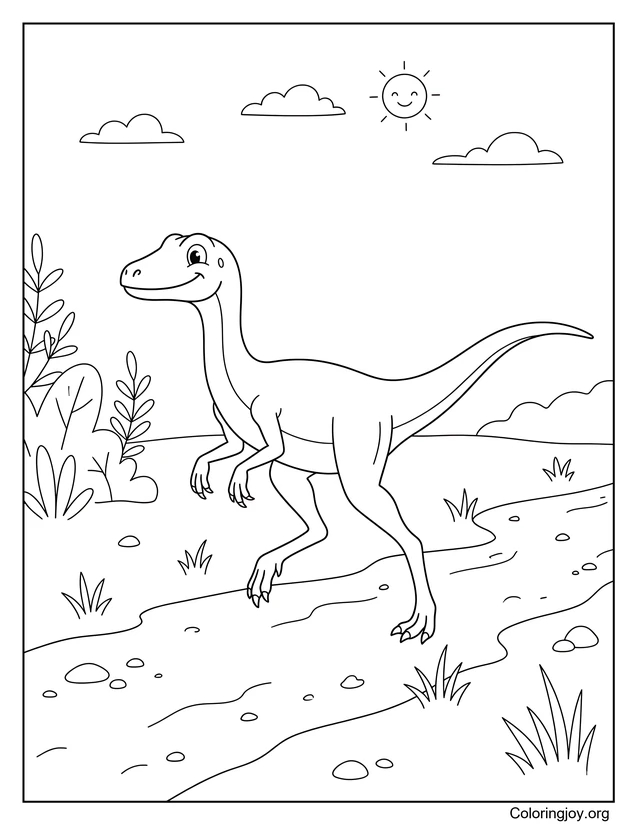 Cheerful Compsognathus Walking Coloring Page