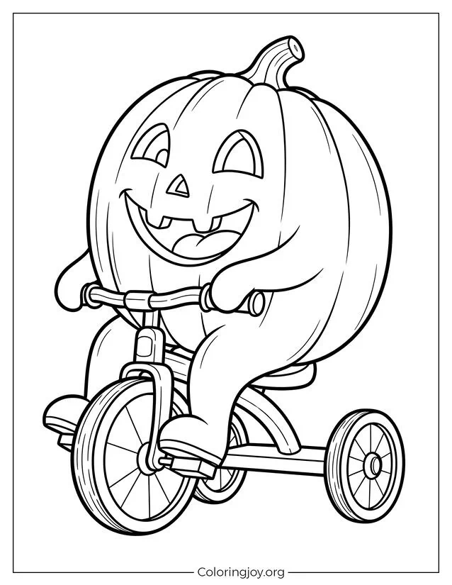 Coloring sheet of Pumpkin on a Tricycle