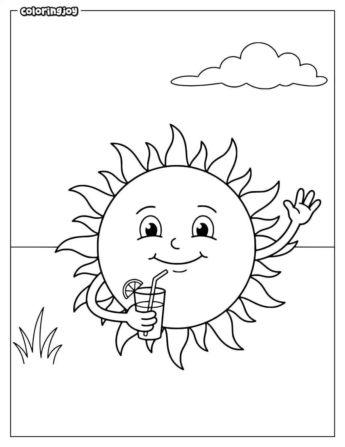 Sunny character holding a lemonade cup.