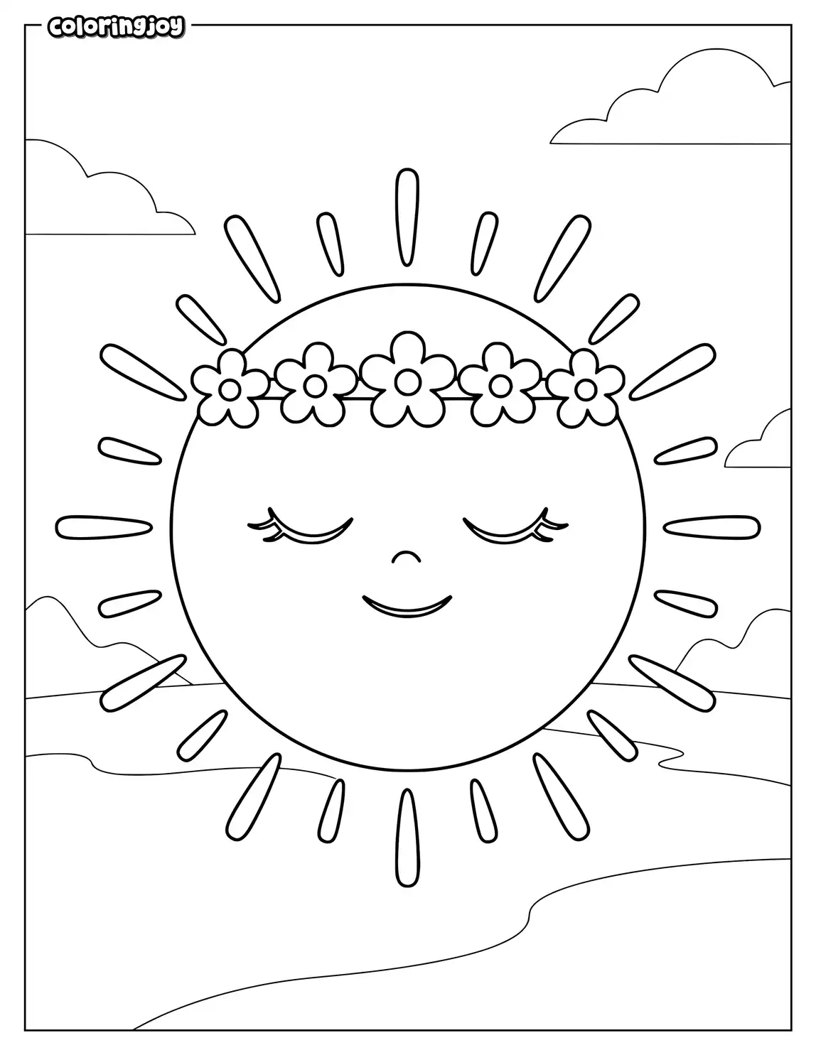Happy sun wearing a flower crown.