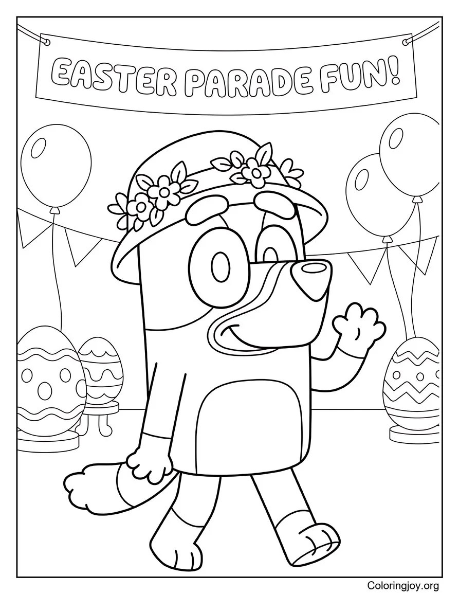 During a parade, Bluey enjoys the cheerful holiday celebration.