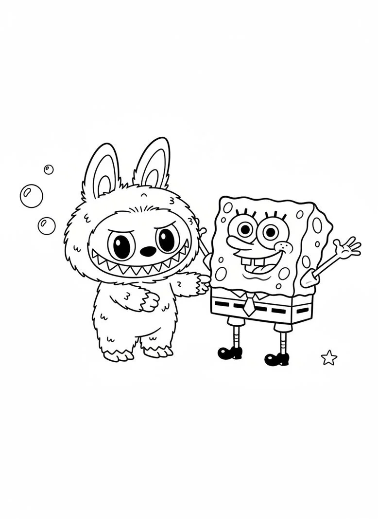 labubu and spongebob coloring page