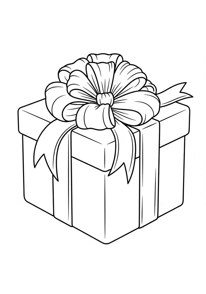 Beautifully Christmas Present with Bow and Ribbons Coloring Page
