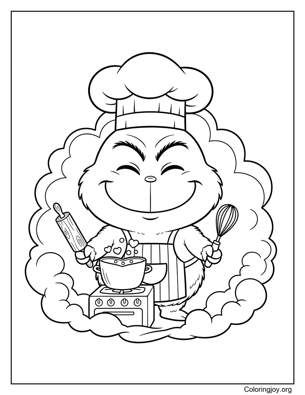 Cute Chibi Grinch Chef in Kitchen