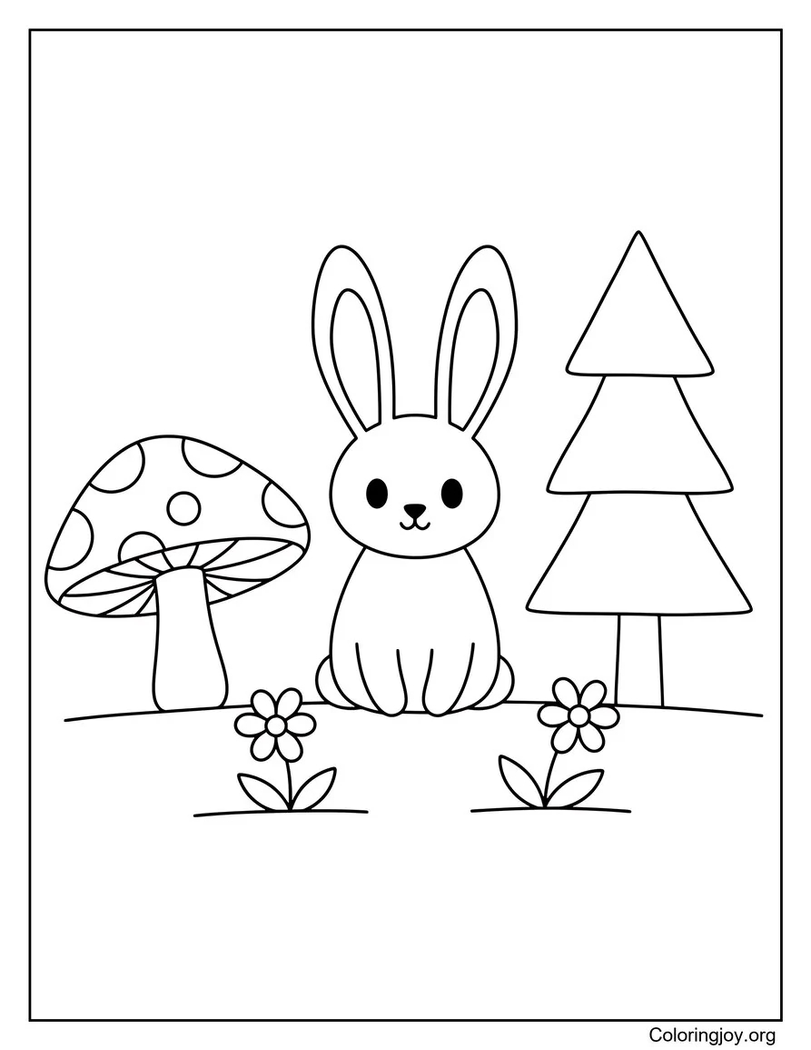Beside a carrot, a little bunny looks curious and ready for coloring.