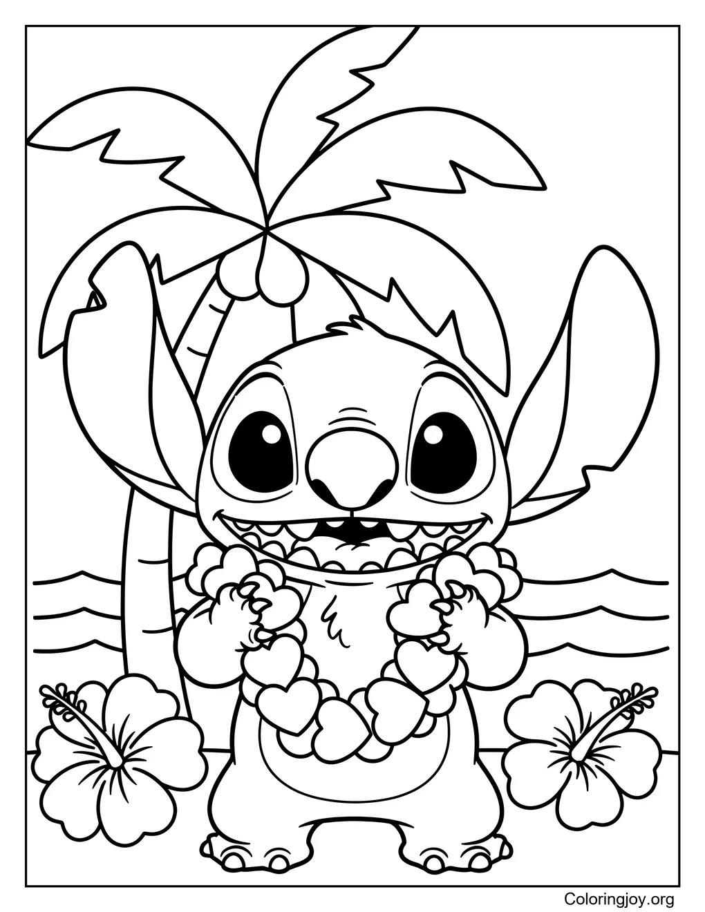 Stitch Holding a Heart Lei