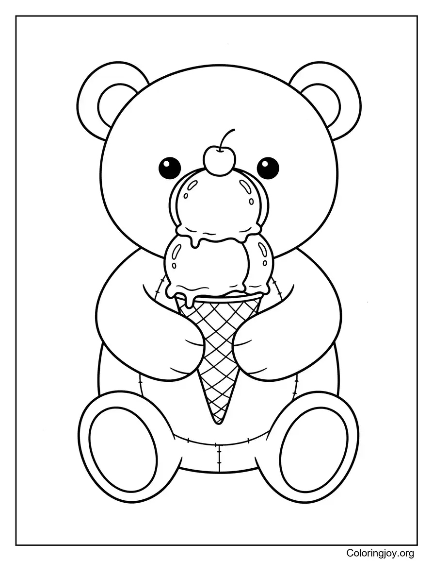 Cute Bear Ice Cream Printable Coloring Sheet