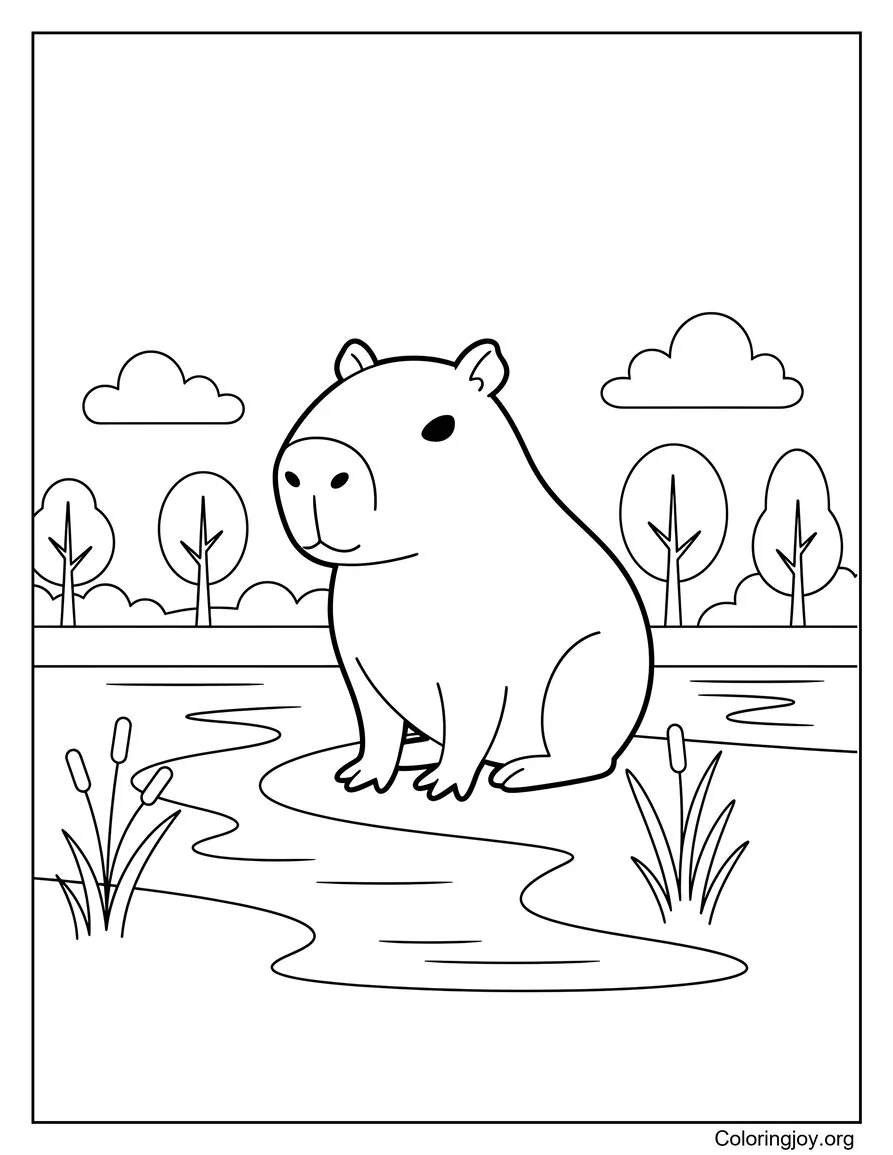capybara at the lake coloring page