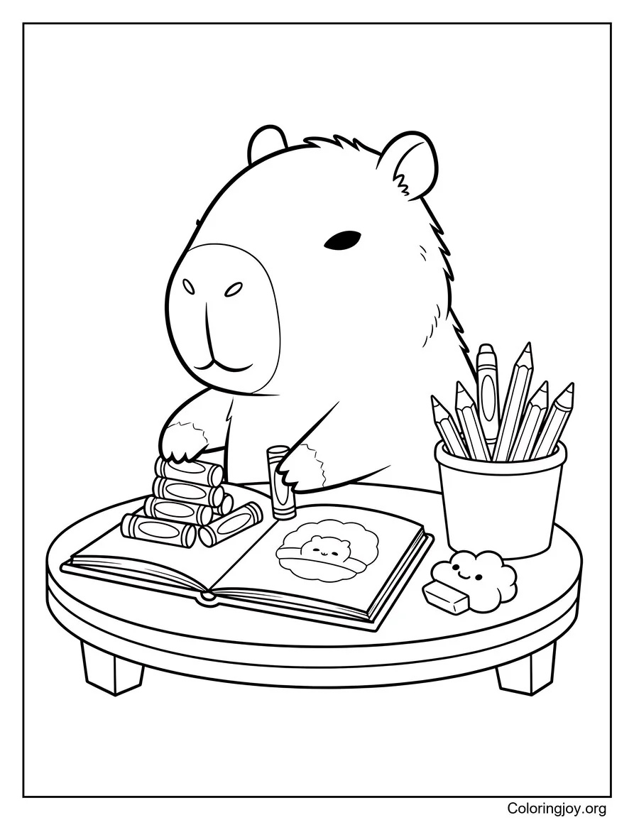 capybara getting ready coloring page