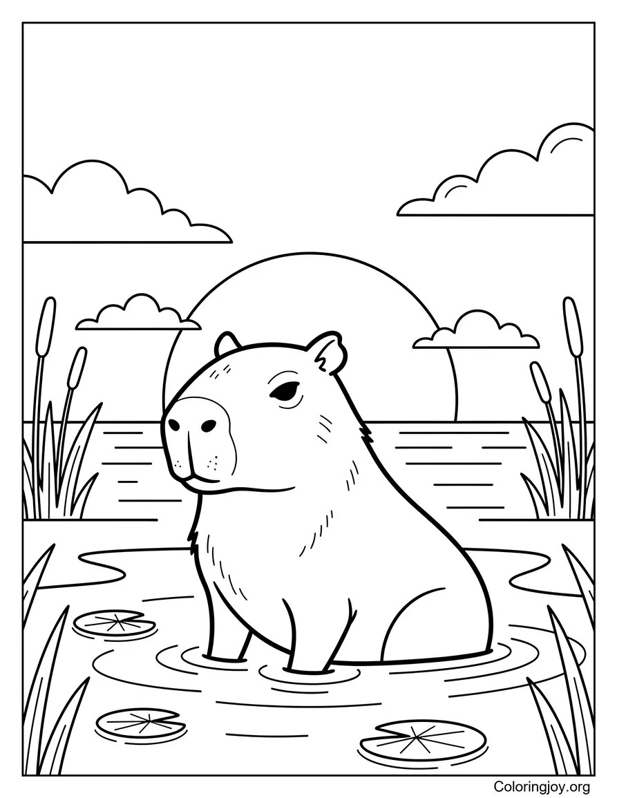 capybara sunset coloring page