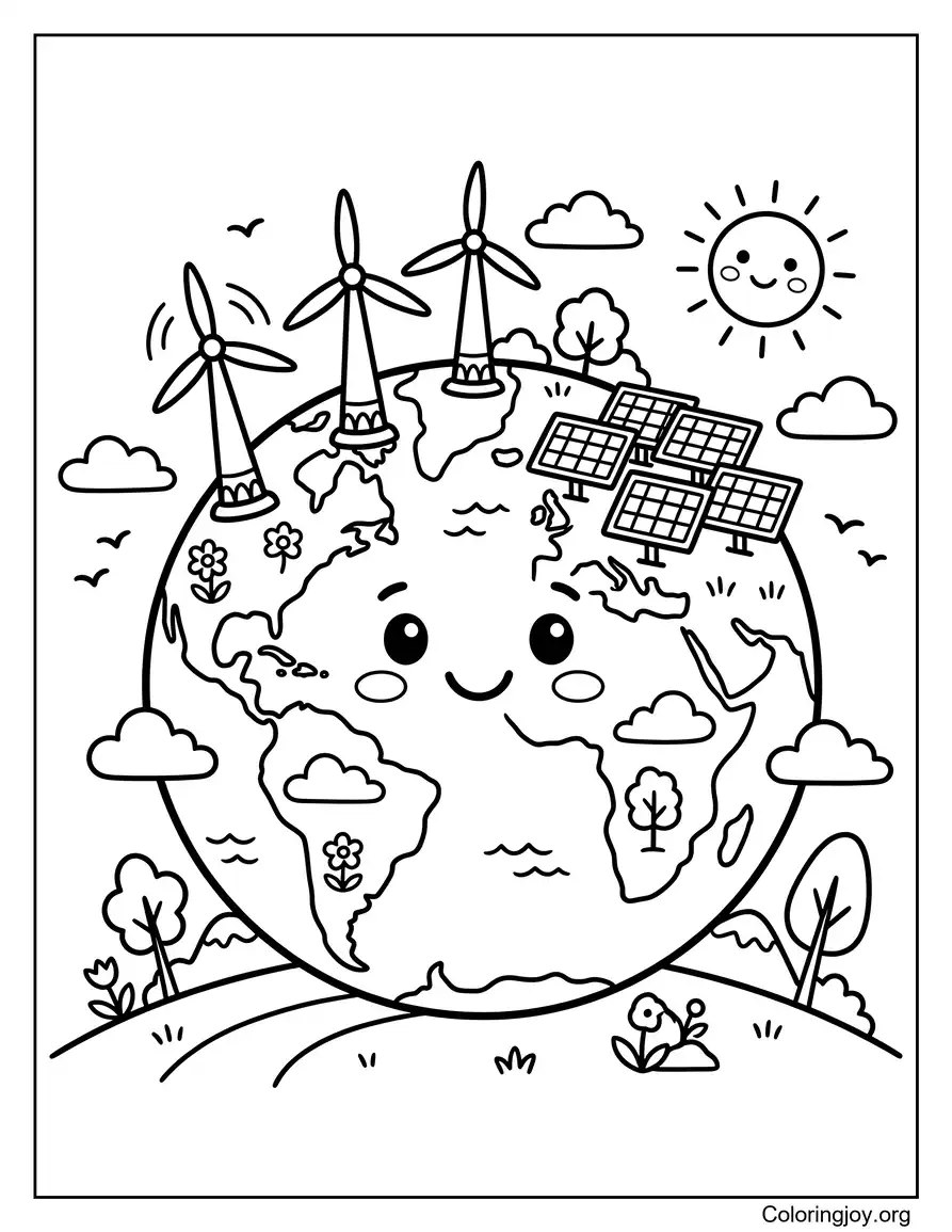 Earth With Windmills And Solar Panels