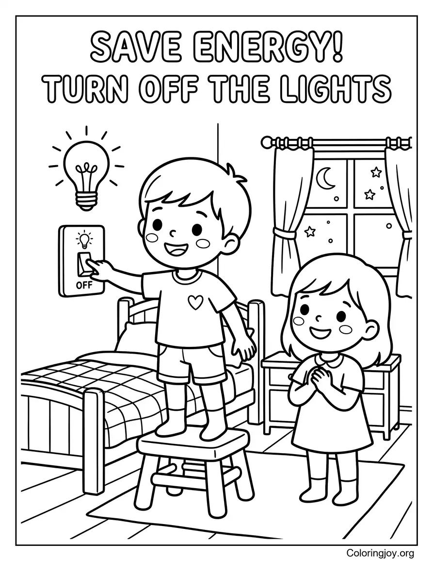 Children Turning Off Lights To Save Energy