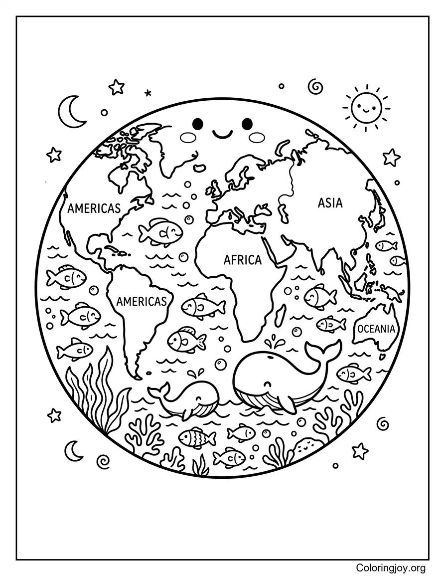 Earth With Oceans Full Of Fish And Whales