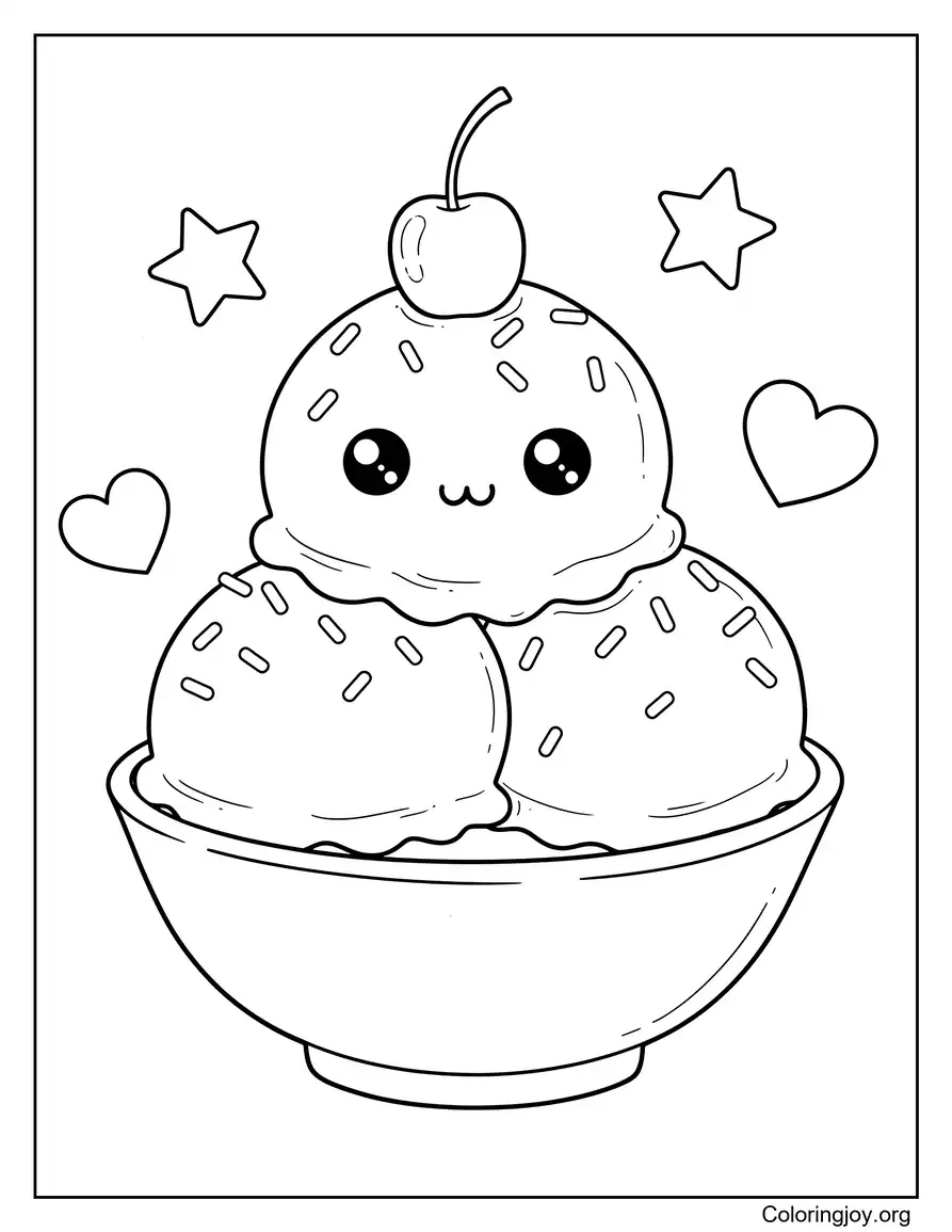Kawaii Ice Cream Sweet Coloring Sheet