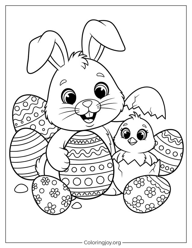 Easy page of Easter Bunny with Egg to color