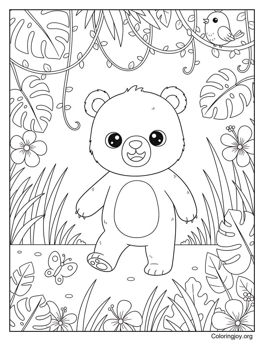 brown Bear in jungle coloring page