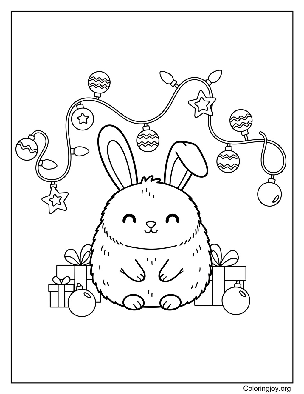 Bunny Under Christmas Lights Coloring Page