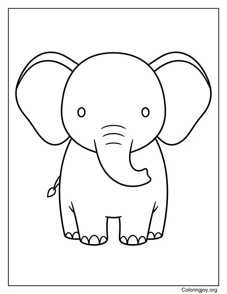 Under floating hearts and bright stars, a cheerful baby elephant sits peacefully.