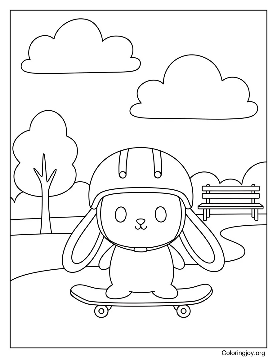 Navigating a small airplane, a rabbit enjoys a calm cartoonish sky.
