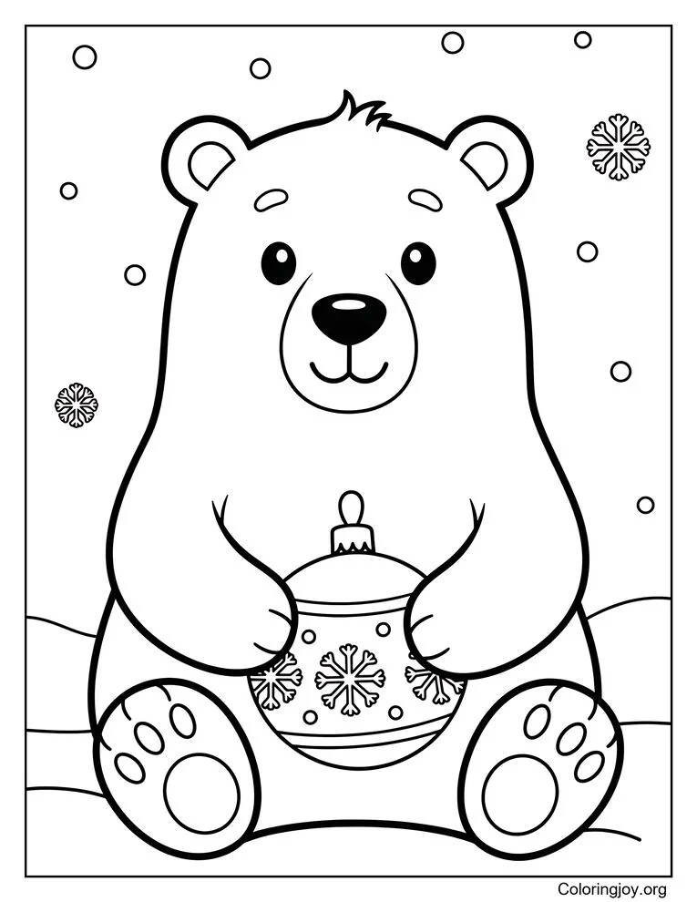 christmas polar bear holding ornament