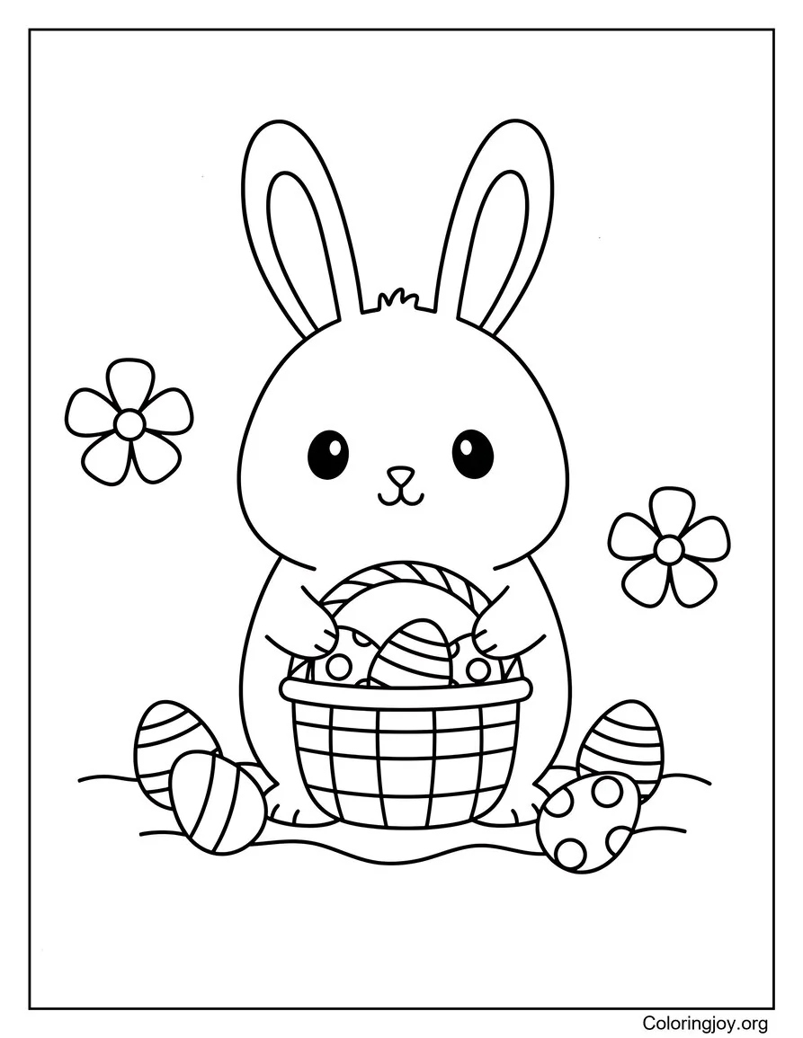 Color this Easy Easter Bunny With Basket