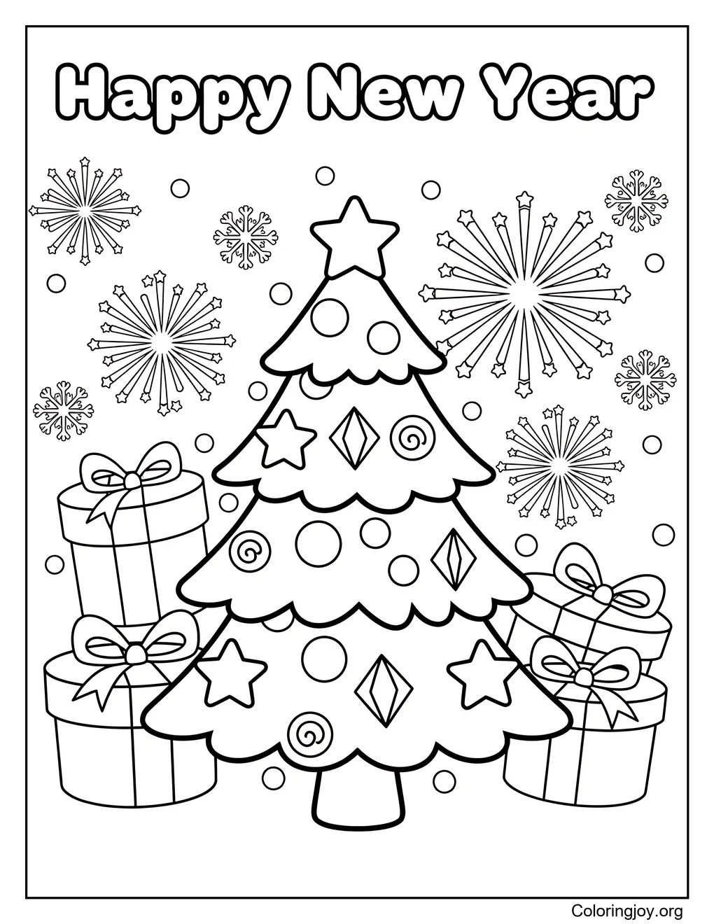New Year tree festive coloring page for kig