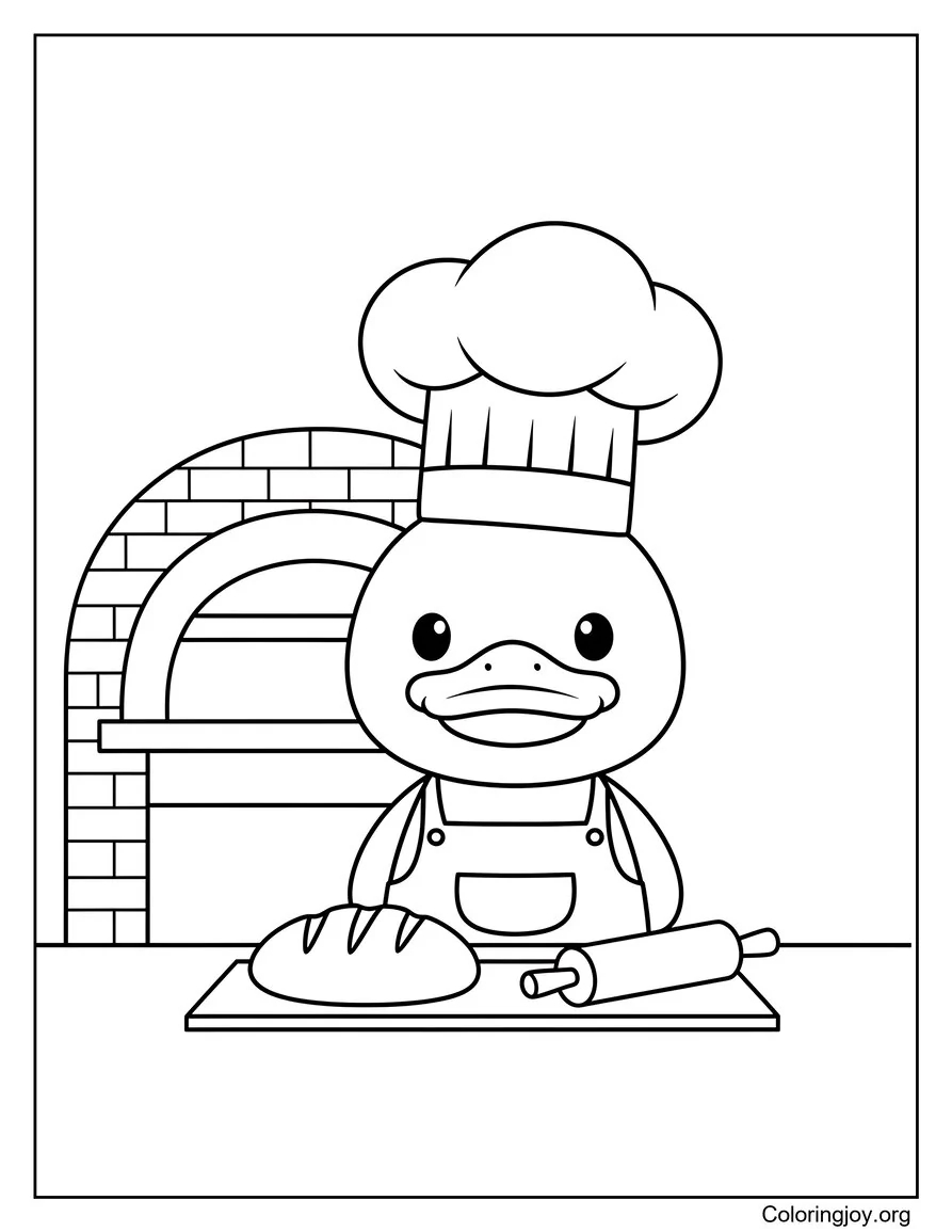 Try a chef duck baking fresh bread with a big smile.