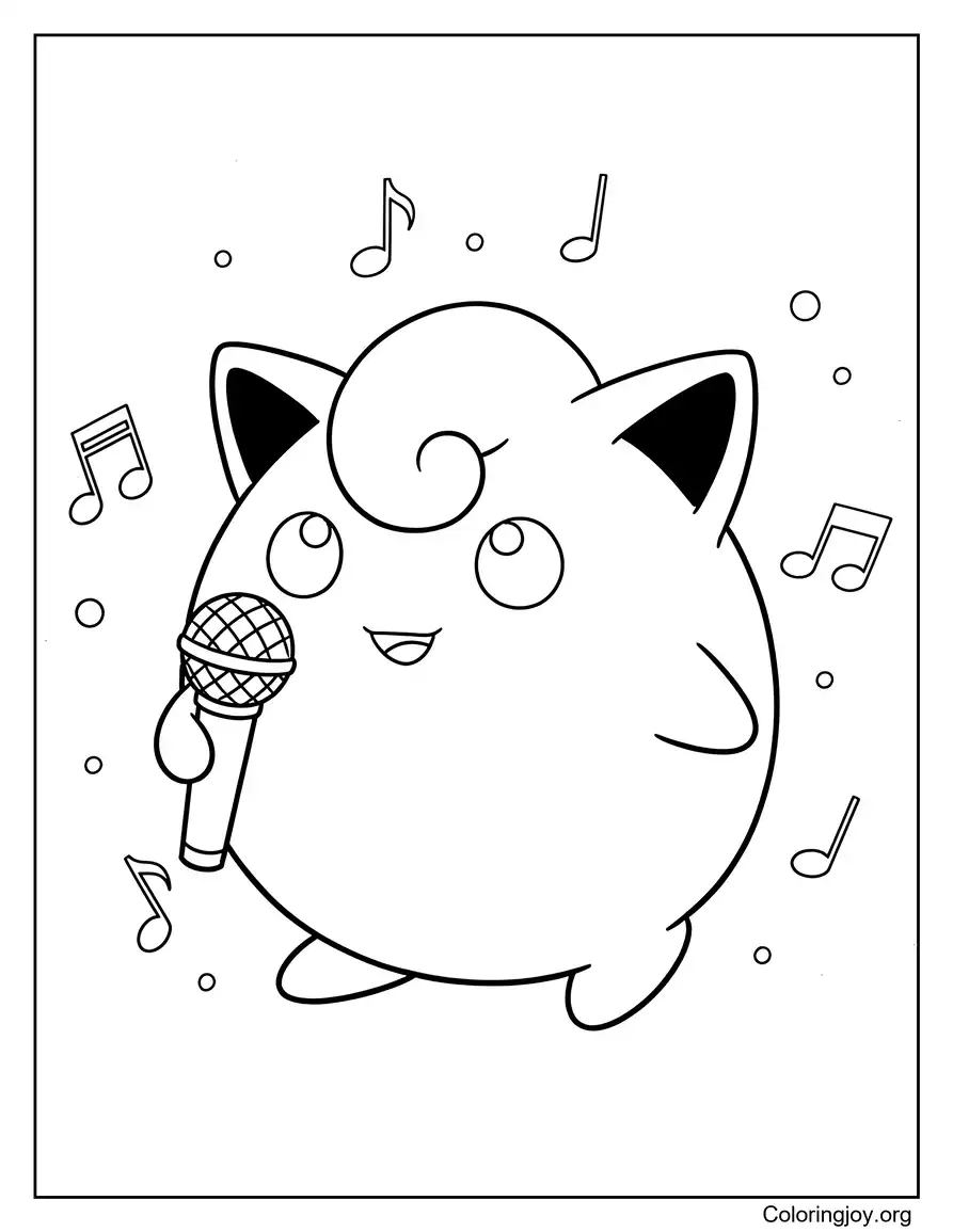 Jigglypuff Singing with Microphone Coloring Page