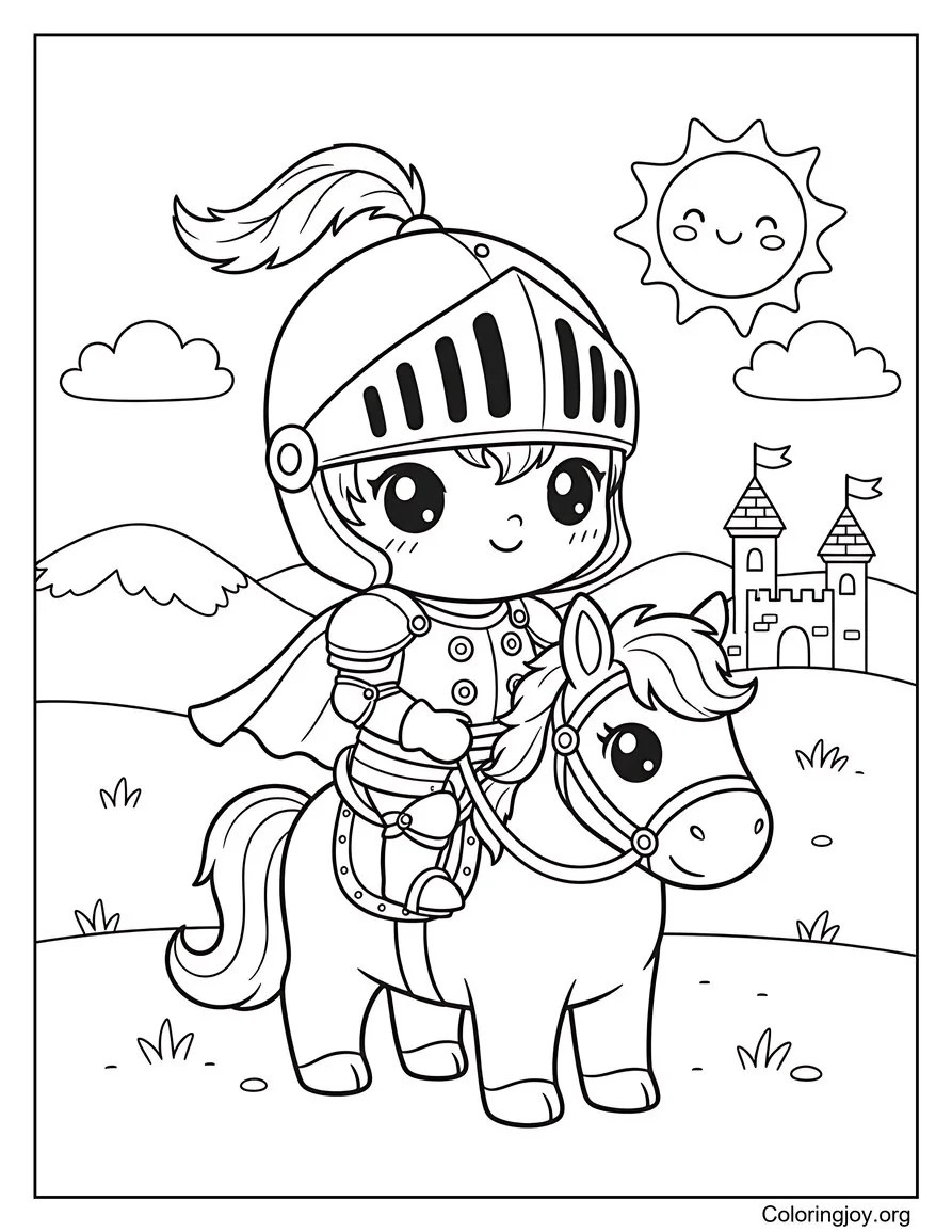 Brave Knight Riding Horse Coloring Page