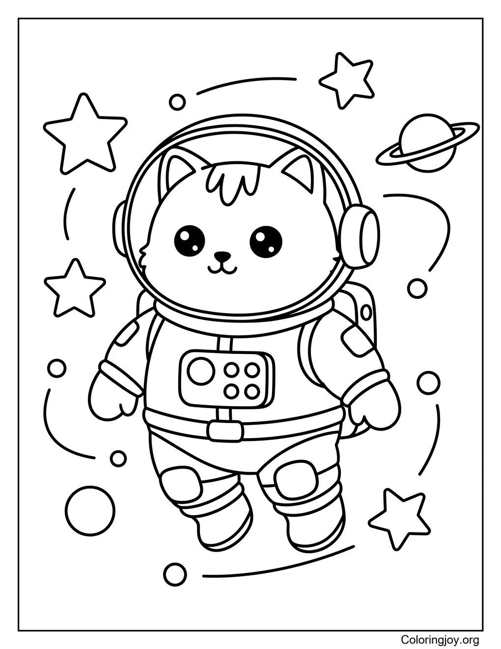Floating among stars, this adventurous cat enjoys a playful space journey.